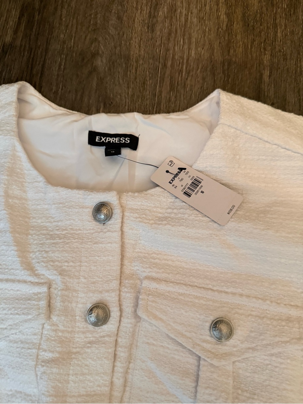 Express Cream Textured Button Jacket - Picture 3 of 3